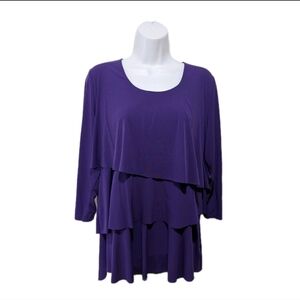Susan Graver Liquid Knit Tunic Top L Tiered Purple Mature Artsy #wt2